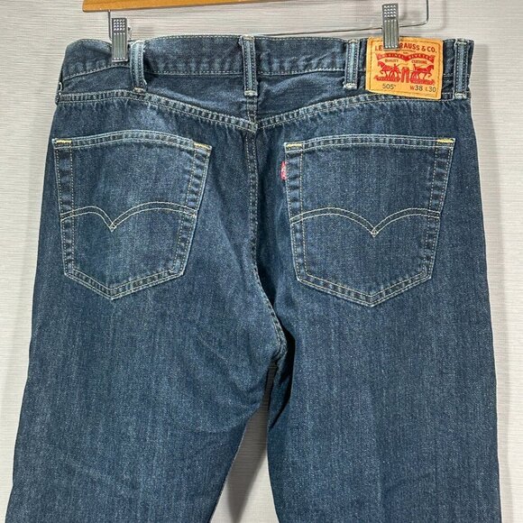 Levis 505 Jeans Mens 38 Dark Wash Cotton 5 Pocket Straight Leg - Picture 6 of 9